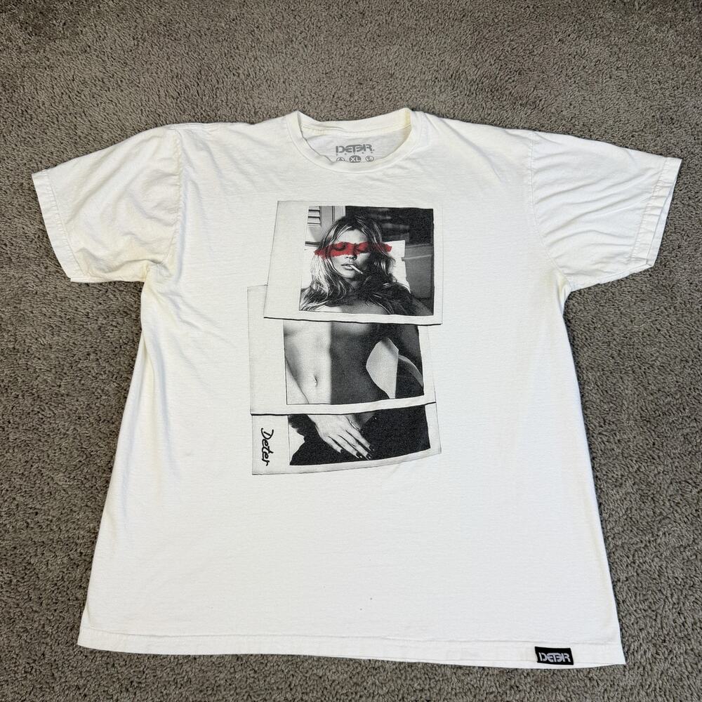 Deter Shirt Mens XL White Photo Split Graphic Crew Neck Tagless Cotton